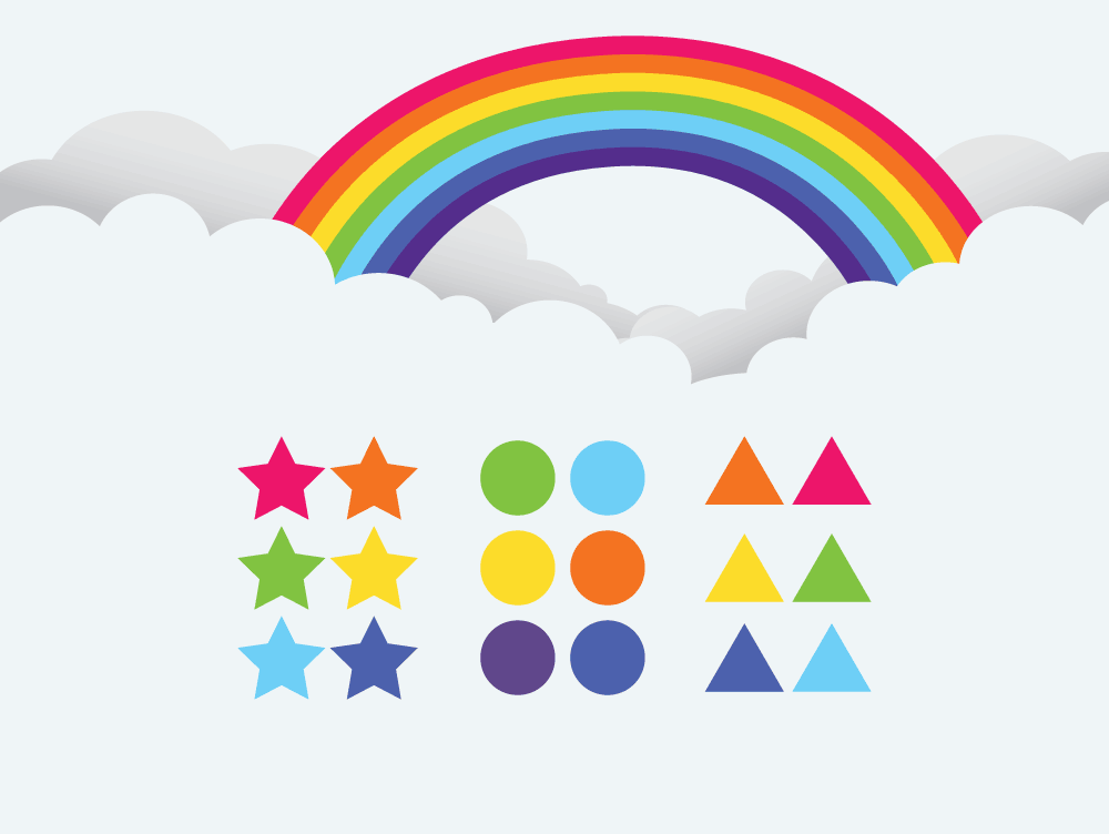 Bild: Regenbogenfarben Rätsel mit Symbolen in Reih und Glied