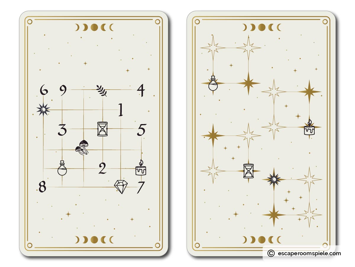 Bild: zwei magische Karten, die das Rätsel zeigen