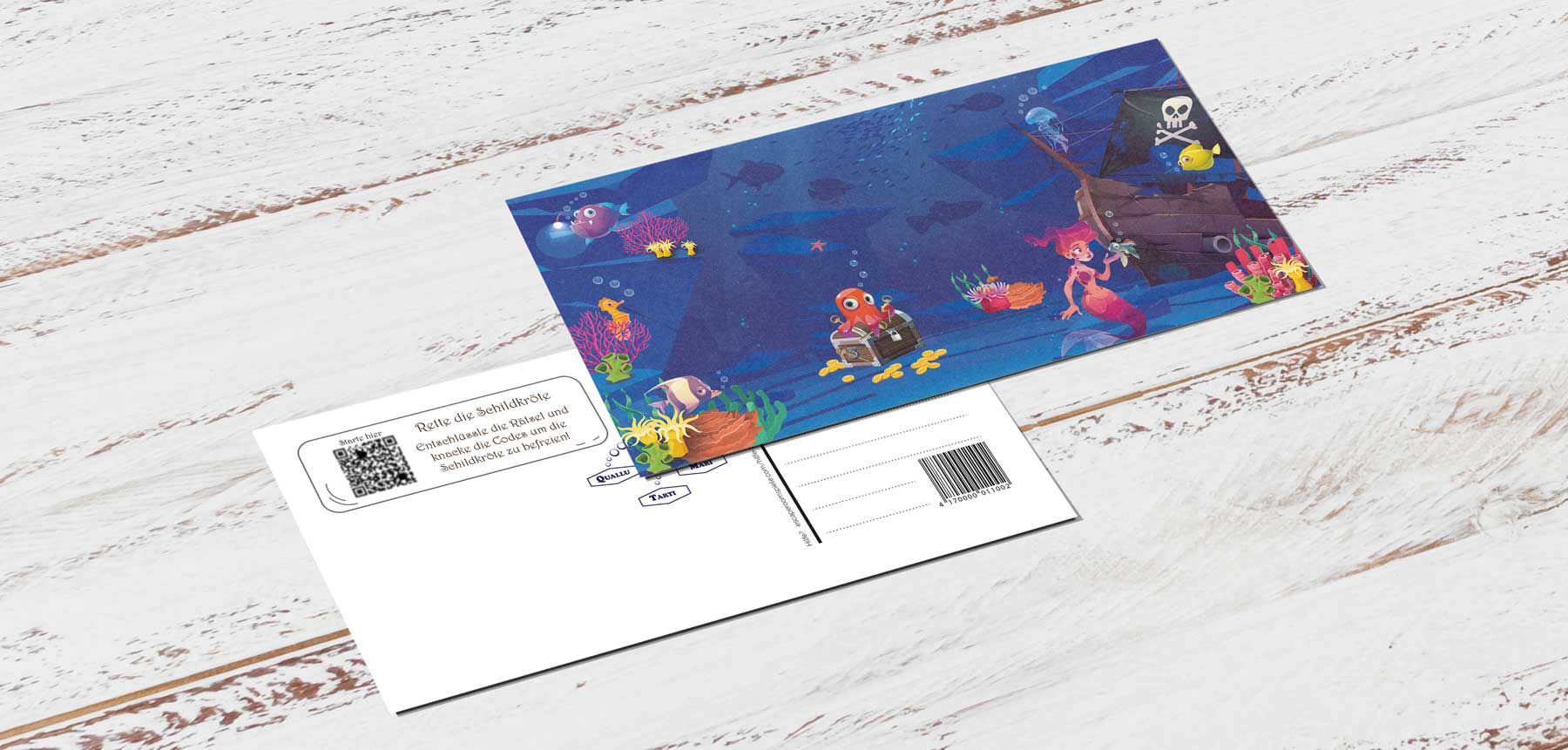 Meerjungfrau Rätsel-Postkarte