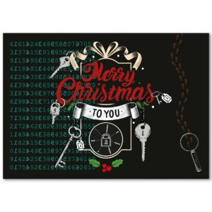 Vorderseite: Escape Room und Rätsel Postkarte "Rettet Weihnachten"